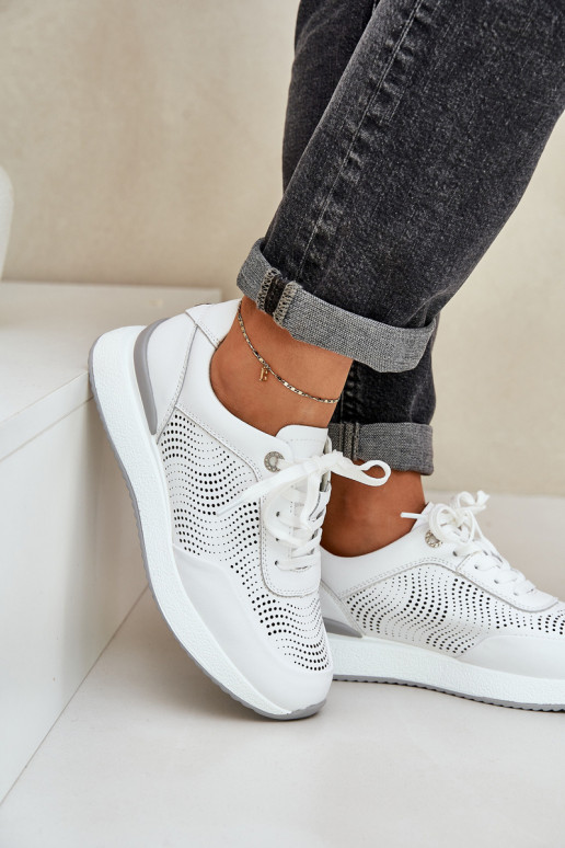 Odiniai sportiniai bateliai Sneakers modelio batai Moteriški S.Barski LR51-551 baltos spalvos