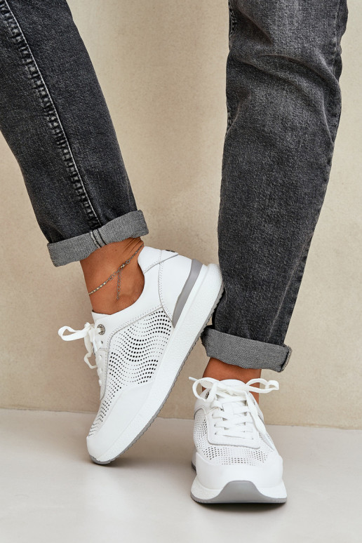 Odiniai sportiniai bateliai Sneakers modelio batai Moteriški S.Barski LR51-551 baltos spalvos