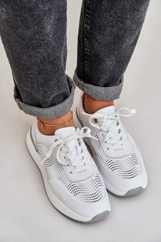 Odiniai sportiniai bateliai Sneakers modelio batai Moteriški S.Barski LR51-551 baltos spalvos