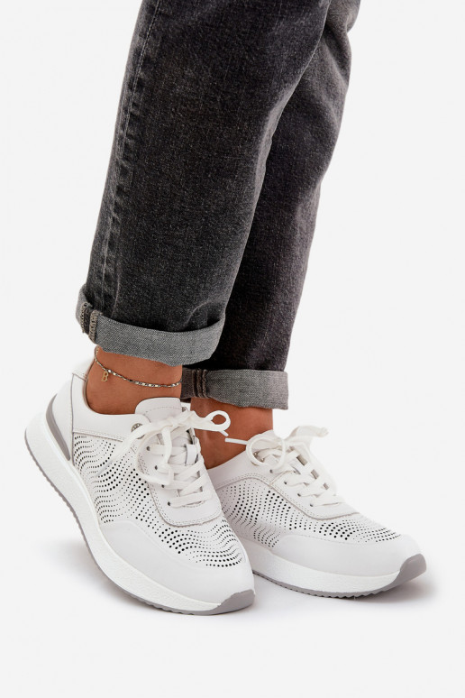 Odiniai sportiniai bateliai Sneakers modelio batai Moteriški S.Barski LR51-551 baltos spalvos