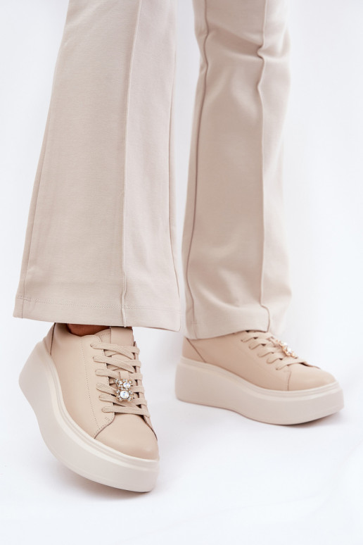   sportiniai bateliai  su platforma Z Przypinką Vinceza 39922 smėlio spalvos