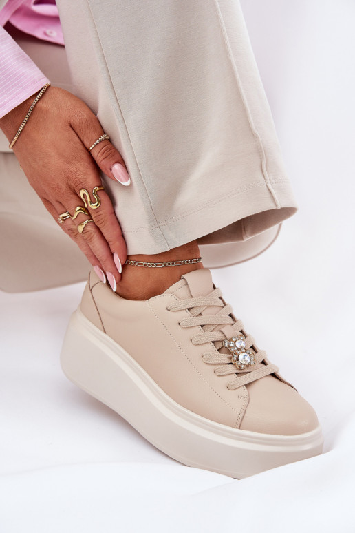   sportiniai bateliai  su platforma Z Przypinką Vinceza 39922 smėlio spalvos