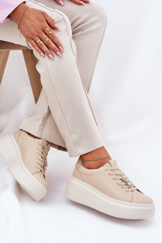   sportiniai bateliai  su platforma Z Przypinką Vinceza 39922 smėlio spalvos