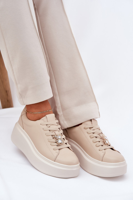   sportiniai bateliai  su platforma Z Przypinką Vinceza 39922 smėlio spalvos