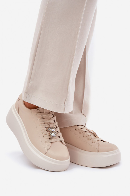   sportiniai bateliai  su platforma Z Przypinką Vinceza 39922 smėlio spalvos