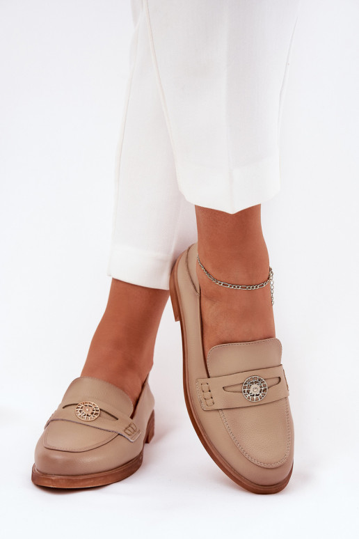 Elegantiško stiliaus moteriški mokasinai Z Naturalnej Skóry Vinceza 18100 smėlio spalvos