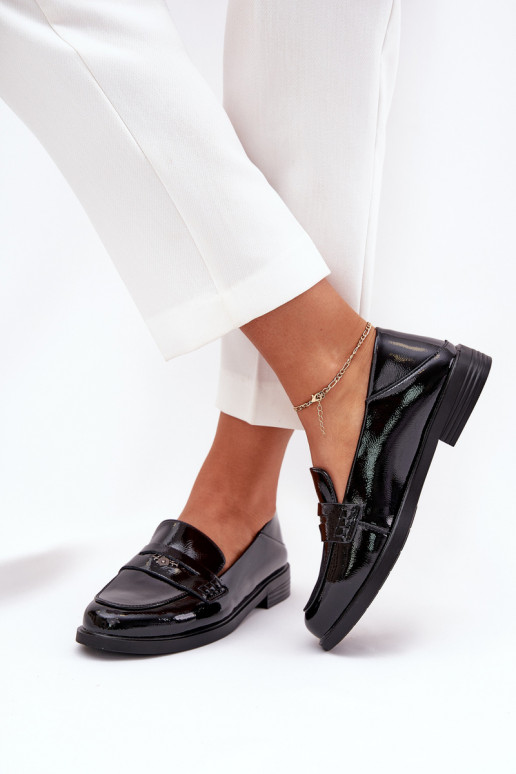 Elegantiško stiliaus Lakuoti mokasinai  Z Naturalnej Skóry Vinceza 18100 Juodos spalvos