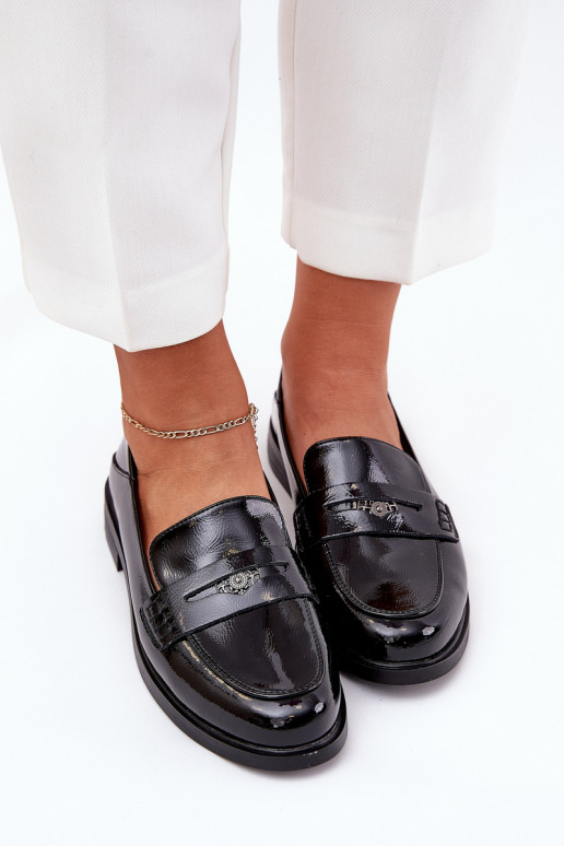 Elegantiško stiliaus Lakuoti mokasinai  Z Naturalnej Skóry Vinceza 18100 Juodos spalvos