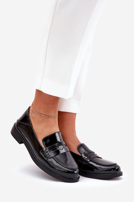 Elegantiško stiliaus Lakuoti mokasinai  Z Naturalnej Skóry Vinceza 18100 Juodos spalvos