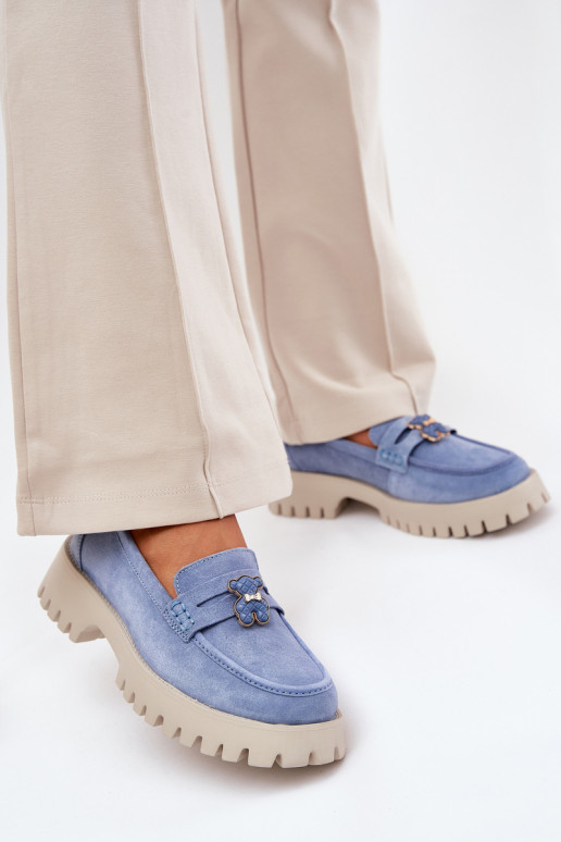 Zomšiniai mokasinai  Z Przypinką Meškiukai Vinceza 79533 mėlynos spalvos
