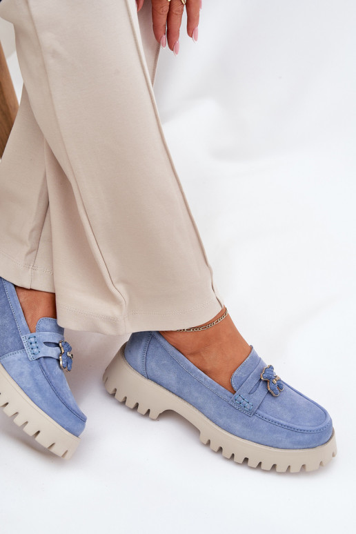 Zomšiniai mokasinai  Z Przypinką Meškiukai Vinceza 79533 mėlynos spalvos