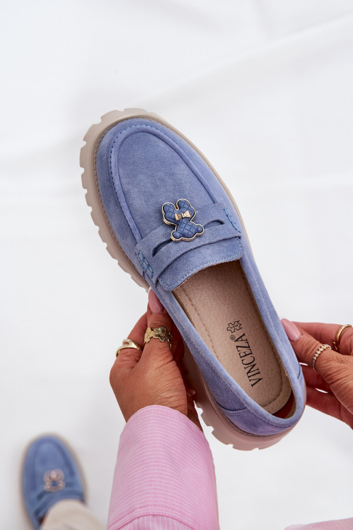 Zomšiniai mokasinai  Z Przypinką Meškiukai Vinceza 79533 mėlynos spalvos