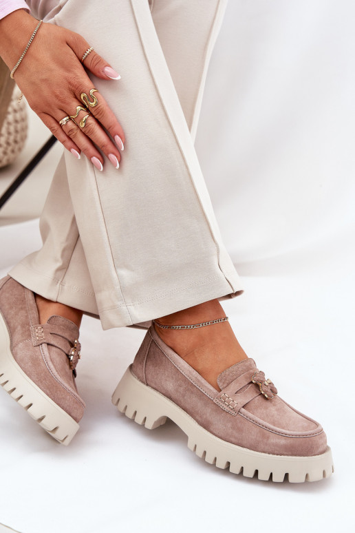 Zomšiniai mokasinai  Z Przypinką Meškiukai Vinceza 79533 smėlio spalvos