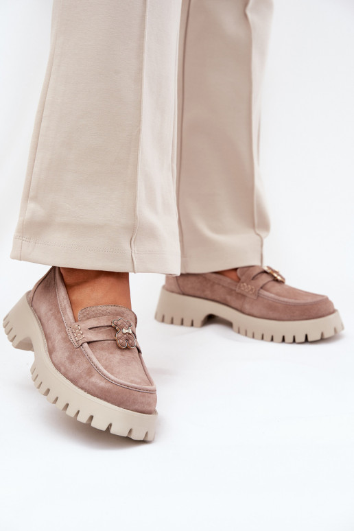 Zomšiniai mokasinai  Z Przypinką Meškiukai Vinceza 79533 smėlio spalvos