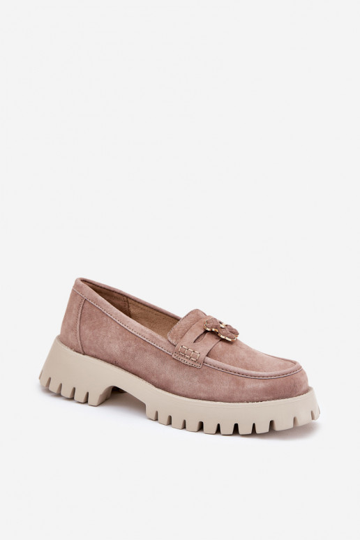 Zomšiniai mokasinai  Z Przypinką Meškiukai Vinceza 79533 smėlio spalvos