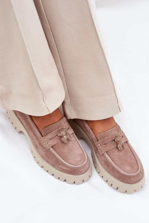 Zomšiniai mokasinai  Z Przypinką Meškiukai Vinceza 79533 smėlio spalvos