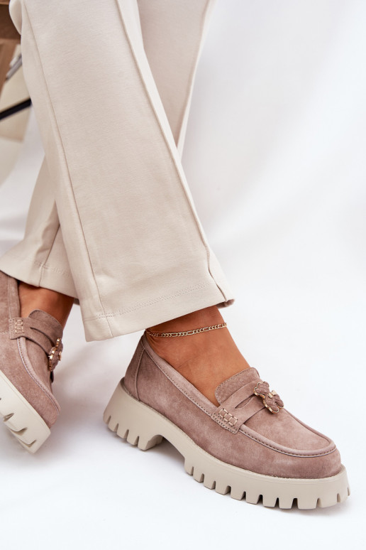 Zomšiniai mokasinai  Z Przypinką Meškiukai Vinceza 79533 smėlio spalvos