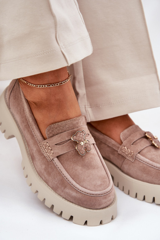 Zomšiniai mokasinai  Z Przypinką Meškiukai Vinceza 79533 smėlio spalvos