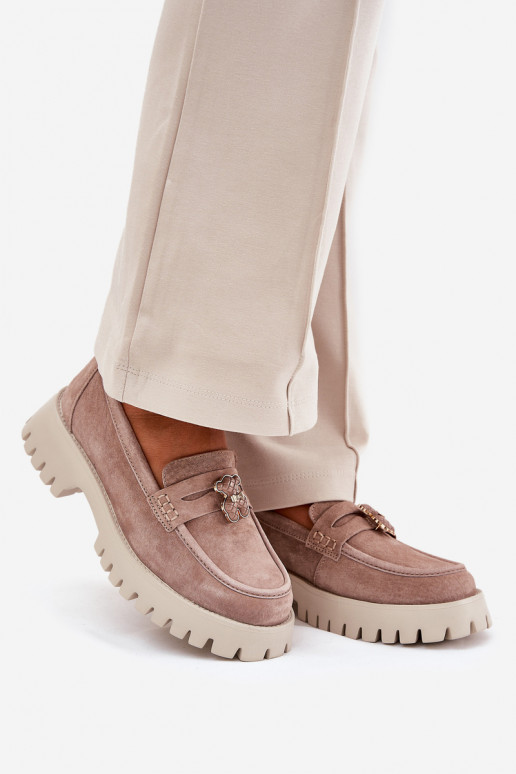 Zomšiniai mokasinai  Z Przypinką Meškiukai Vinceza 79533 smėlio spalvos