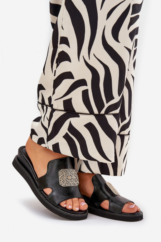 Moteriškos šlepetės  Eko   su ornamentais Juodos spalvos Sarela