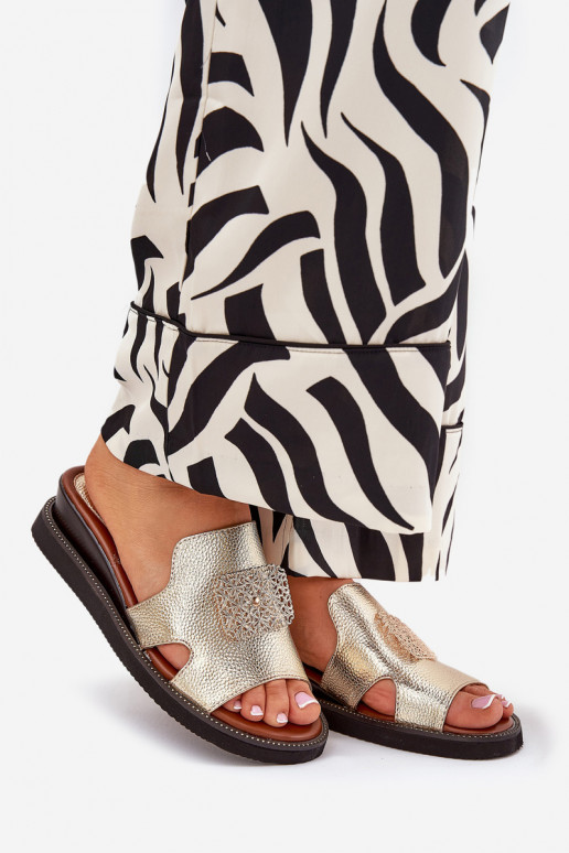 Moteriškos šlepetės  Eko   su ornamentais aukso spalvos Sarela