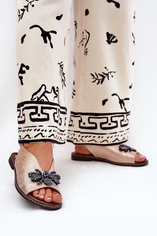 su blizgesiu Moteriškos basutės su ornamentais lygiapadžiai rausvo aukso spalvos Russona