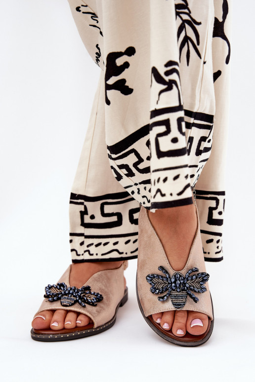 su blizgesiu Moteriškos basutės su ornamentais lygiapadžiai rausvo aukso spalvos Russona