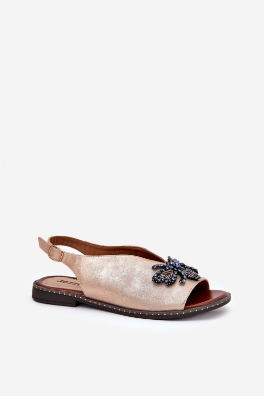 su blizgesiu Moteriškos basutės su ornamentais lygiapadžiai rausvo aukso spalvos Russona