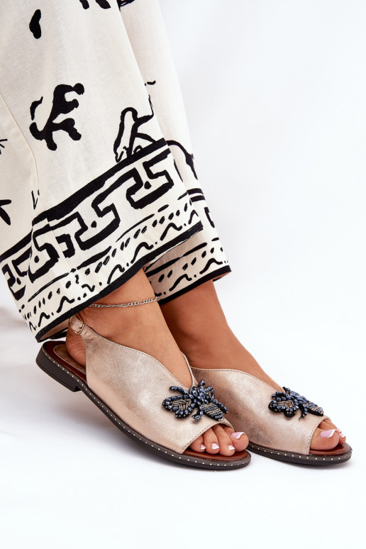 su blizgesiu Moteriškos basutės su ornamentais lygiapadžiai rausvo aukso spalvos Russona