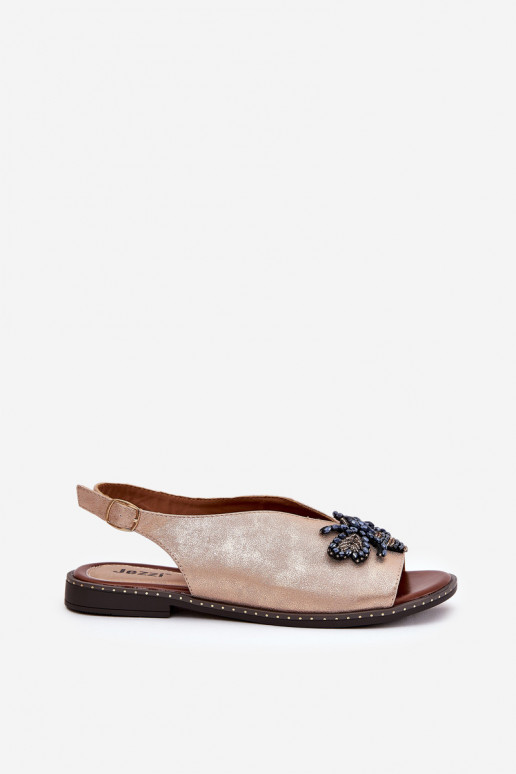 su blizgesiu Moteriškos basutės su ornamentais lygiapadžiai rausvo aukso spalvos Russona