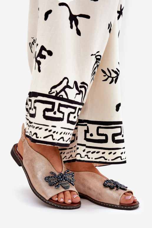 su blizgesiu Moteriškos basutės su ornamentais lygiapadžiai rausvo aukso spalvos Russona