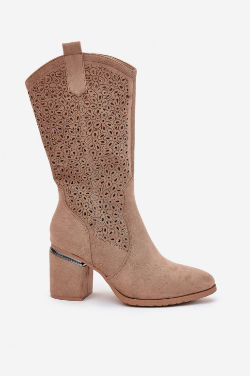 su aužūro elementais ilgaauliai batai kaubojiško stiliaus  S.Barski HY51-238 smėlio spalvos