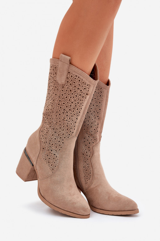 su aužūro elementais ilgaauliai batai kaubojiško stiliaus  S.Barski HY51-238 smėlio spalvos