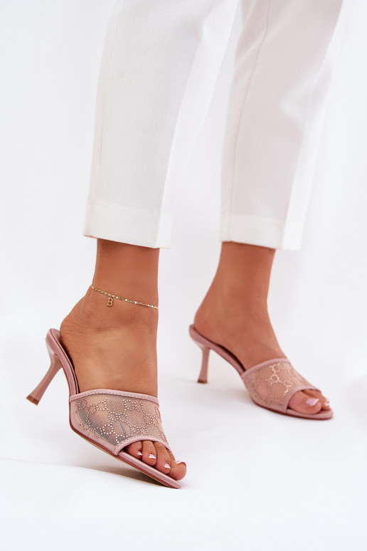 Dekoruotos Šlepetės su plonais kulniukais Szampańskie Ennoriel