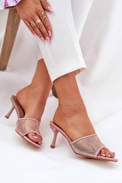 Dekoruotos Šlepetės su plonais kulniukais Szampańskie Ennoriel