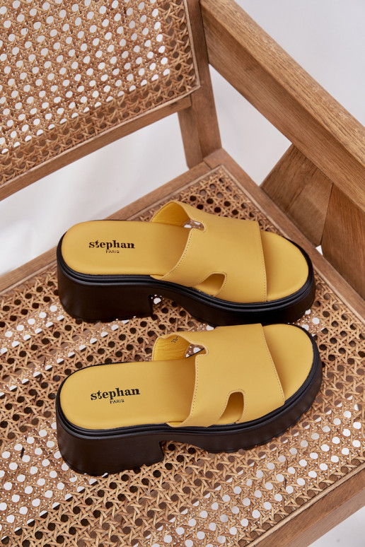 Moteriškos šlepetės su platforma I  Obcasie geltonos spalvos Rizana