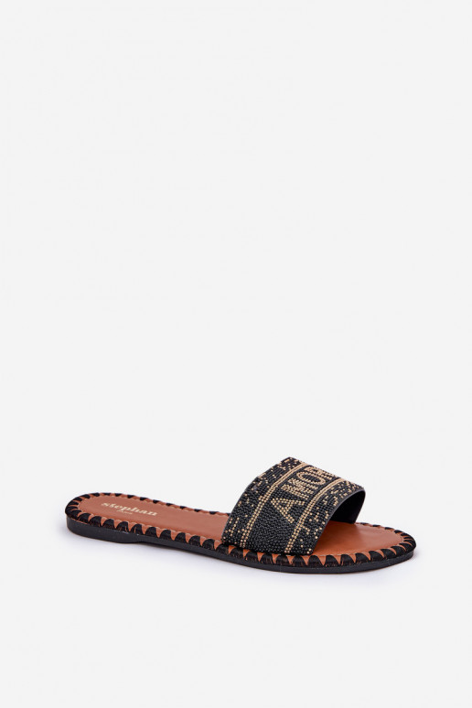 Moteriškos šlepetės su plačiais kulniukais  Juodos spalvos Dorfedi