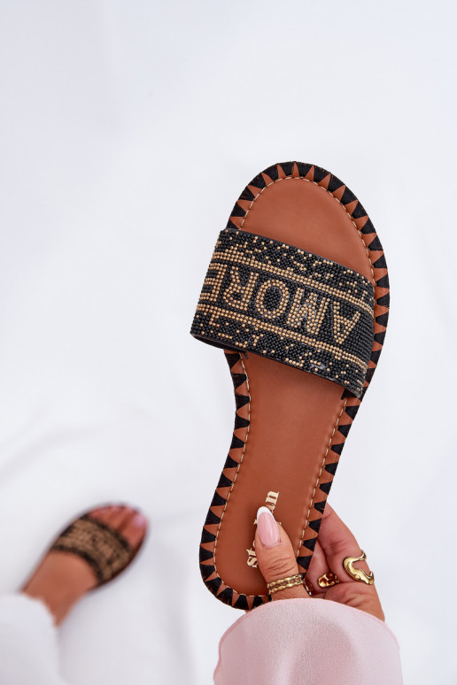 Moteriškos šlepetės su plačiais kulniukais  Juodos spalvos Dorfedi