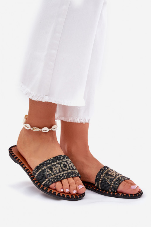 Moteriškos šlepetės su plačiais kulniukais  Juodos spalvos Dorfedi