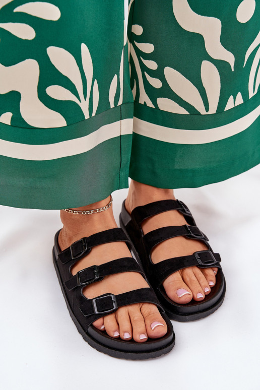 Moteriškos šlepetės su juostelėmis I su sagtimismi Juodos spalvos Uliri