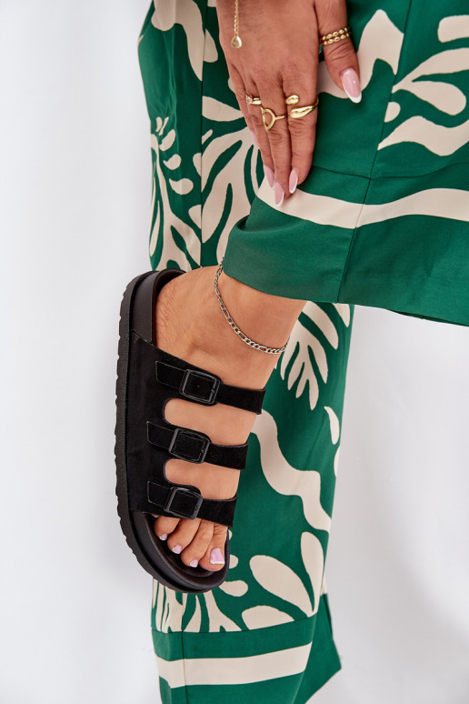 Moteriškos šlepetės su juostelėmis I su sagtimismi Juodos spalvos Uliri