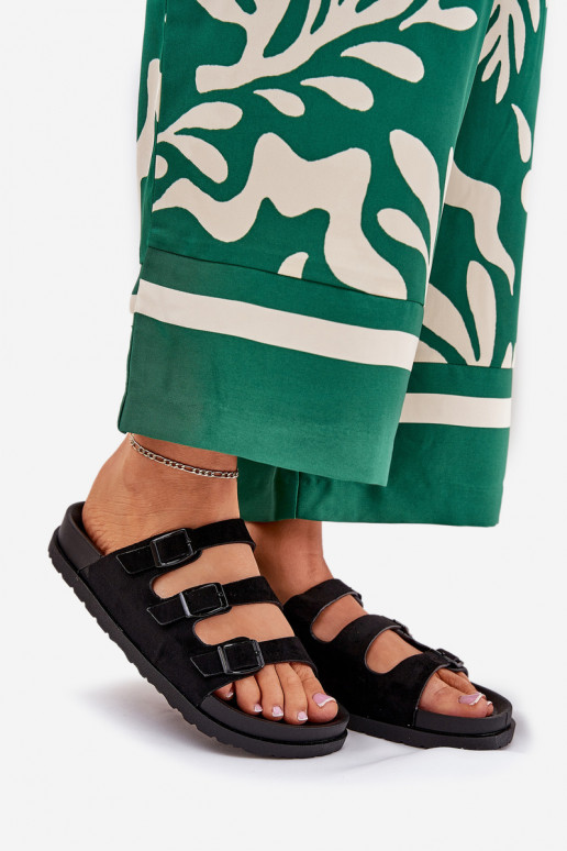 Moteriškos šlepetės su juostelėmis I su sagtimismi Juodos spalvos Uliri