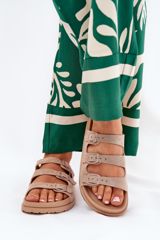 Moteriškos šlepetės su juostelėmis I su sagtimismi smėlio spalvos Uliri