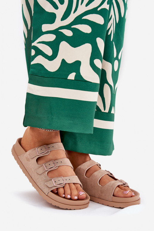 Moteriškos šlepetės su juostelėmis I su sagtimismi smėlio spalvos Uliri