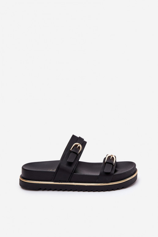 Moteriškos šlepetės  su platforma su juostelėmis I su sagtimismi Juodos spalvos Ziferte