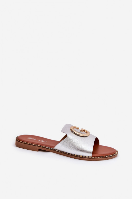 Eko   lygiapadžiai Moteriškos šlepetės  Detalem sidabro spalvos Frelie