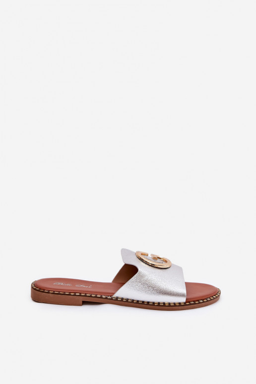 Eko   lygiapadžiai Moteriškos šlepetės  Detalem sidabro spalvos Frelie