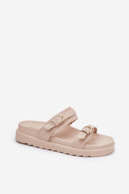 Moteriškos šlepetės su platforma Ze aukso spalvosmi su sagtimismi smėlio spalvos Wernone