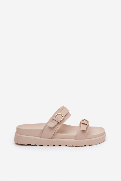 Moteriškos šlepetės su platforma Ze aukso spalvosmi su sagtimismi smėlio spalvos Wernone