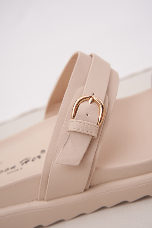 Moteriškos šlepetės su platforma Ze aukso spalvosmi su sagtimismi smėlio spalvos Wernone